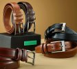 Men Genuine Leather Dress Belt with Single Prong Buckle