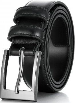 Men Genuine Leather Dress Belt with Single Prong Buckle