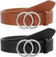 2 Pack Women Leather Belts Faux Leather Jeans Belt with Double