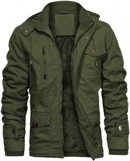 Men's Thick Winter Jackets with Hood Fleece Lining Cotton Milita