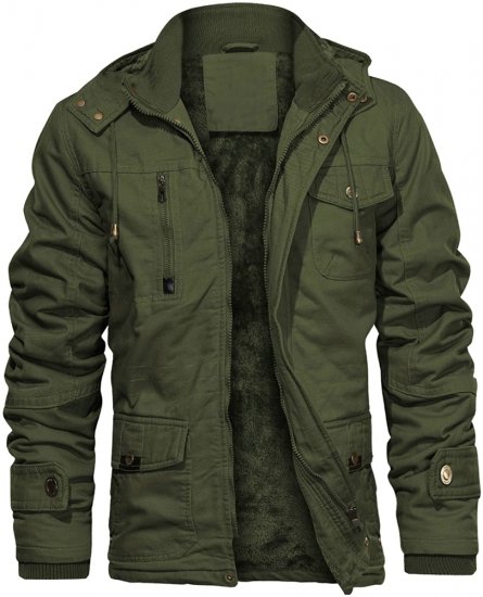 Men\'s Thick Winter Jackets with Hood Fleece Lining Cotton Milita