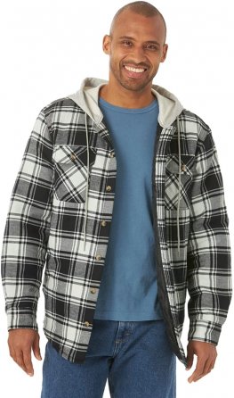 Men's Long Sleeve Quilted Lined Flannel Shirt Jacket with Hood