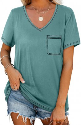 Womens T Shirts Short Sleeve V Neck Summer Tops Casual Loose